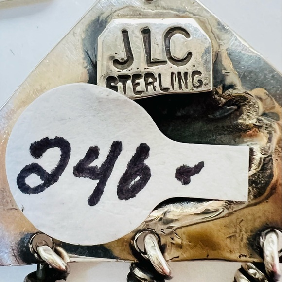 STERLING SILVER NAVAJO FEATHER CONCHO EARRINGS SIGNED JLC 3” - Picture 4 of 5